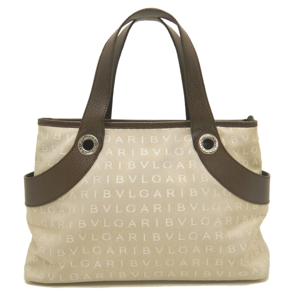 BVLGARI Logo Mania Handbag, Canvas x Leather, Beige Brown, Women's, 254268